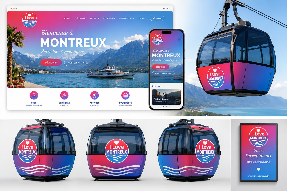 Nouveau design I Love Montreux et gondoles avec logo